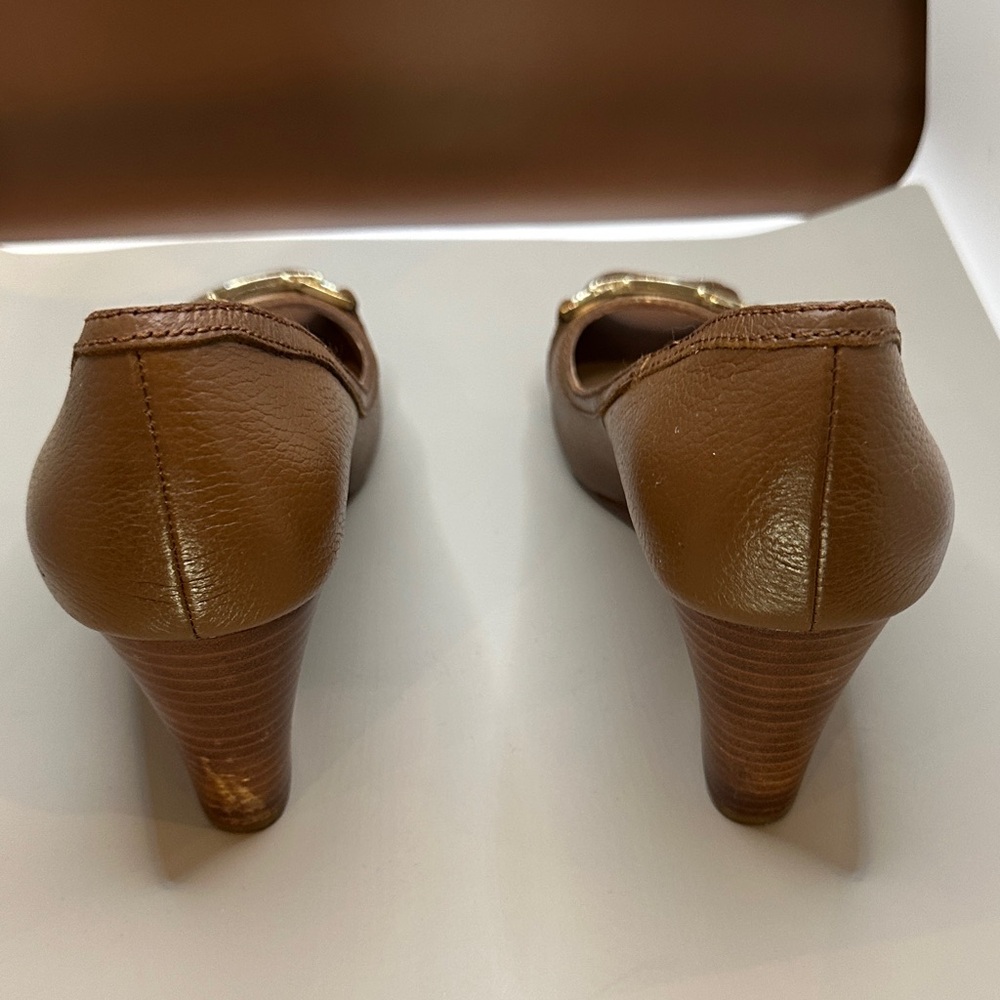 Saks Fifth Avenue Brown Peep-Toe Wedges - Picture 4 of 8